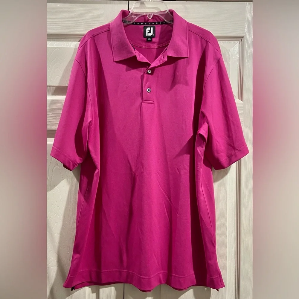 FJ Foot Joy Men's Size XL Hot Pink 3 Button Short Sleeve Polo Golf Shirt